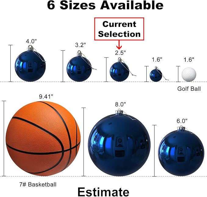 Navy Blue 2.5" Christmas Balls Christmas Tree Decoration Ornaments Shatterproof Hanging Balls for Birthday Halloween Holiday Wedding Decorations Set of 24pcs