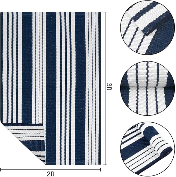 OJIA Front Door Mat Christmas Doormat 2'x3' Striped Front Door Rug Washable Holiday Door Mats Outdoor Cotton Woven Indoor Outdoor Rugs Farmhouse Small Area Rug for Porch/Entryway/Kitchen/Bathroom