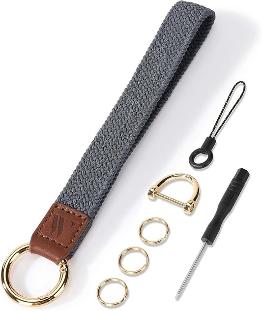 Wristlet Keychain for Women Stretchy Wrist Keychain Lanyard for Phone Case Wallet Id Card Badges (Blue Grey)