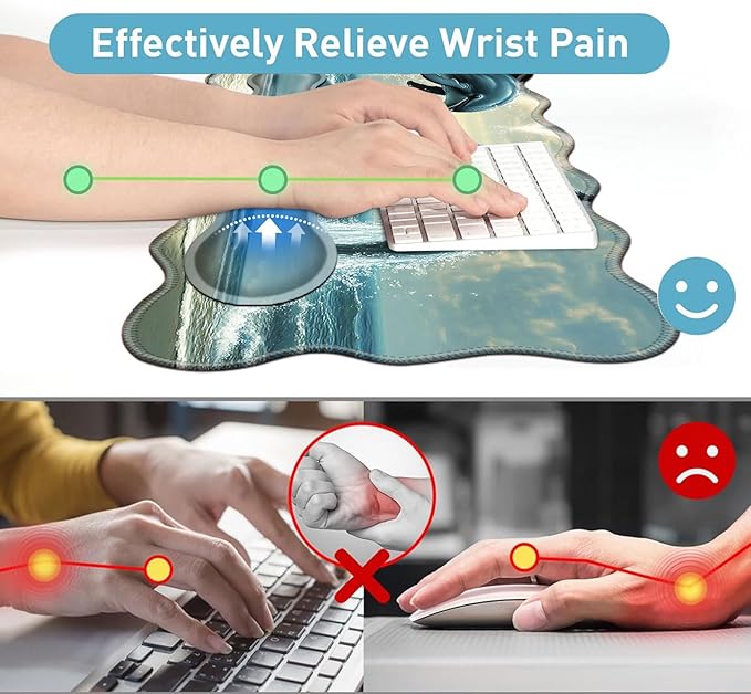 Large Mouse Pad and Keyboard Wrist Rest, Desk Pad for Keyboard and Mouse, 4-in-1 Large Gaming Mouse Pad with Wrist Support, Desk Mat for Home Office Study Game-Dolphins and Sea Turtle