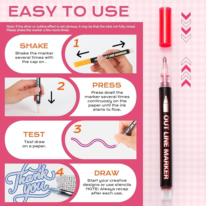 Jim&Gloria Glitter Pens Acrylic Paint Markers, Metallic Outline Markers for Kids Ages 4-8-12 DIY Crafts, Writing, Drawing, Coloring, Scrapbook, Classroom Art Supplies, Teen Girl Gifts Trendy Stuff