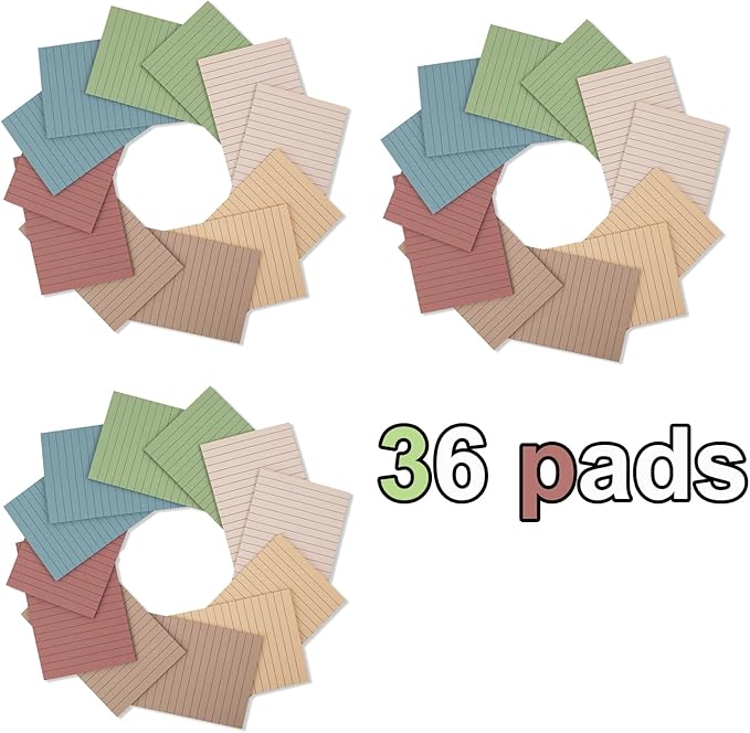 (36 Pack) Lined Sticky Notes 4x6 in Ruled Stickies Super Sticking Power Memo Pads Vintage Colors