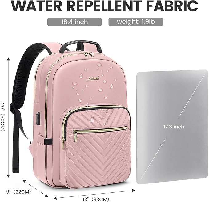 LOVEVOOK Laptop Backpack for Women 18.4 inch,Cute Womens Travel Backpack Purse,Professional Laptop Computer Bag,Waterproof Work Business College Teacher Bags Carry on Backpack with USB Port,Pink