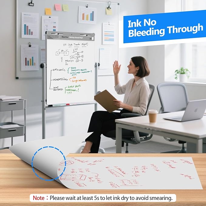 Nortix Flip Chart Paper, Sticky Easel Pads, Chart Paper for Teachers,Super Adhesive & Bleed-Resistant, Large Self-Stick Easel Paper for Classroom/Office, 25 x 30 inch, 30 Sheets/Pad, 3 Pads