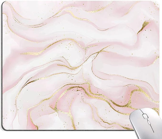 Mouse Pad, Pink Marble with Gold Glitter Wave Mouse Pad Rectangle Custom Designs, Waterproof Anti-Slip Rubber Mousepad Office Accessories Desk Decor Wireless Mouse Pads for Computers Laptop