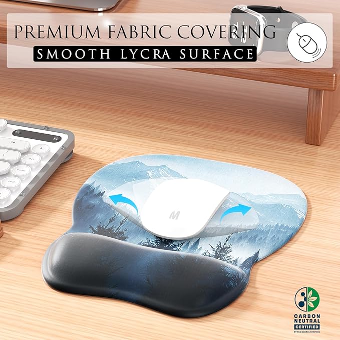 MROCO Ergonomic Mouse Pad with Gel Wrist Rest, Comfortable Mousepad with Smooth Wrist Support Surface and Non-Slip PU Base for Pain Relief, Computer, Laptop, Office & Home, 9.4 x 8.1 in, Cloud Forest