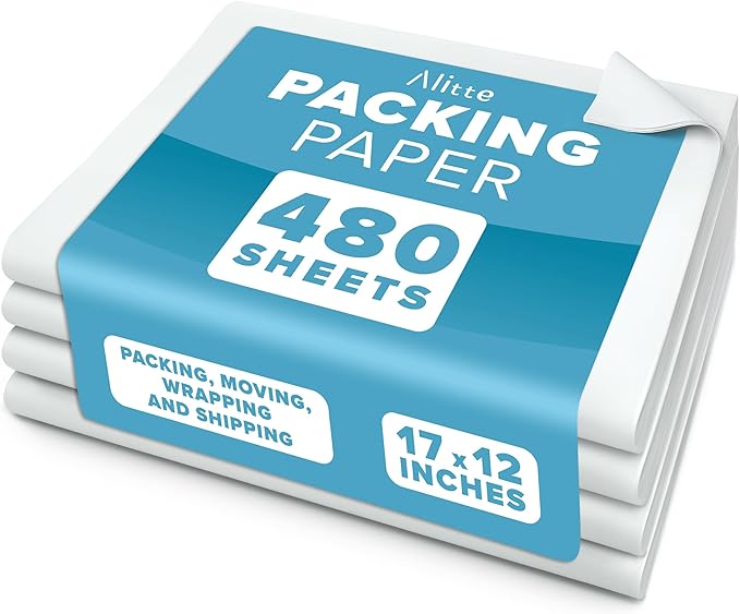 Packing Paper Sheets for Moving - 480 Sheets, Blank Newsprint Paper Sheets for Wrapping, Shipping, Arts & Crafts - Bulk Protective Paper for Box Filler, Cushioning & Protecting Fragile Items - 12x17