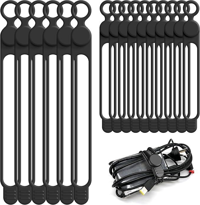 Nearockle Silicone Cable Ties Cord Organizer for Cable Management, 16PCS 4.2" and 7.1" Reusable Cable Organizer Electronic Accessories for Home, Office, Kitchen, School, Travel (Black)