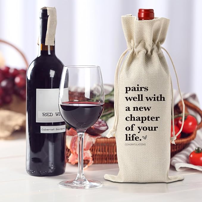 New Chapter Wine Bag with Good Luck card New Beginnings Gifts for Women Men Farewell Gifts for Friends Going Moving Away Gifts for Coworkers Retirement Wine Bag Card Set