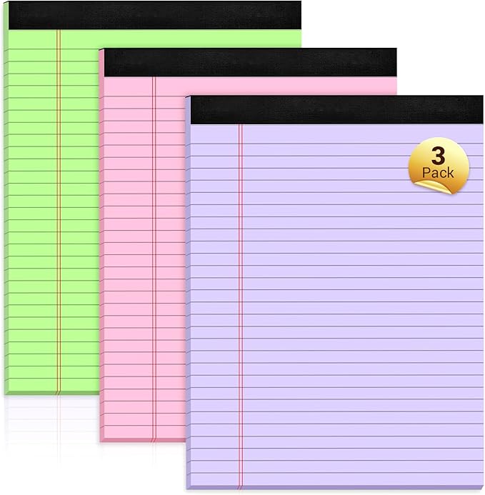 Legal Pads 8.5 x 11 Colored Notepad, 3 Pack Note Pads Wide Ruled Lined Paper, Micro Perforated Writing Pads Legal Pad, 30 Sheet/Note Pads, Notebook Paper Tablet for School, Pink Legal Pad 8.5 x 11