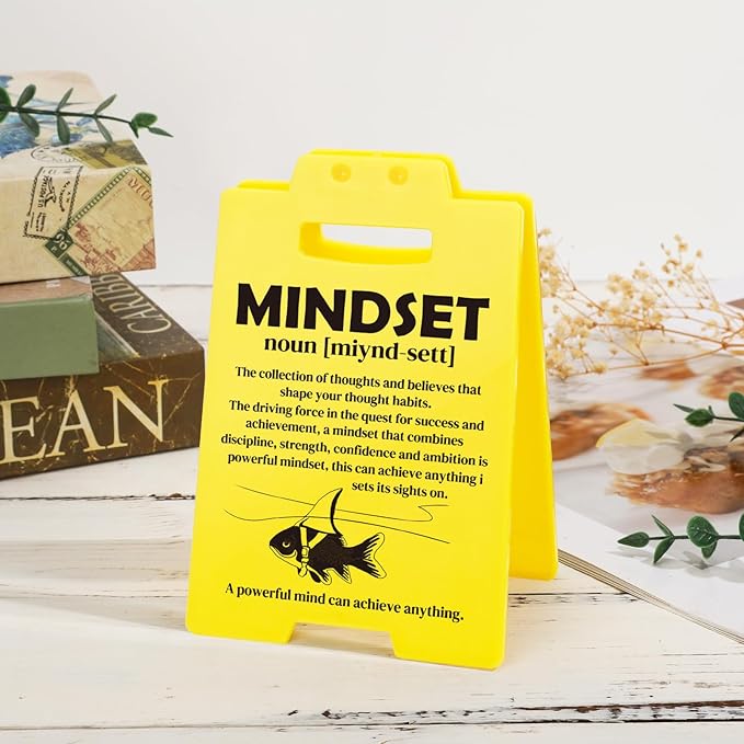 MBL Inspirational Positive Gifts Men - Mindset Definition Sign, Motivational Mental Health Gift for Women Coworker College Student Birthday Christmas White Elephant, Office Cubicle Dorm Decor Sign