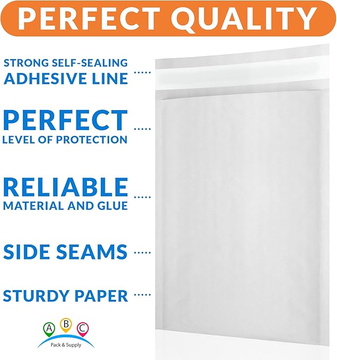 ABC PACK & SUPPLY White Kraft Bubble Mailer Envelopes, 9.5 x 13 Inches. 200 Pack Mail Padded Envelopes Self Seal. Kraft Bubble Mailers. Tear-Resistant Mailing Envelope Padded. Sturdy Paper Mailer