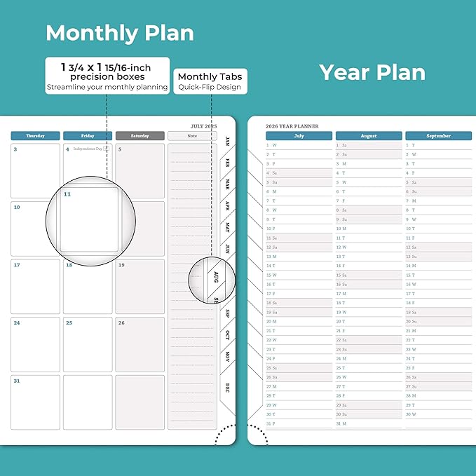 Weekly Monthly 2025-2026 Planner (July 25-Dec 26),11.5"x8.5",18 Months Agenda Plan with Month Tabs & Pocket,Expenses/Note Pages, Academic Calendar with Vegan Leather Cover,Light Blue