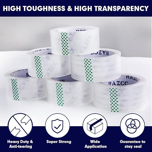 Packing Tape, 12 Rolls Clear Heavy Duty Packaging Tape with Dispensers for Packing, Shipping, Moving and Mailing, Thicker Sealing Tape-1.88" x 65 Yards Per Roll, 780 Total Yards