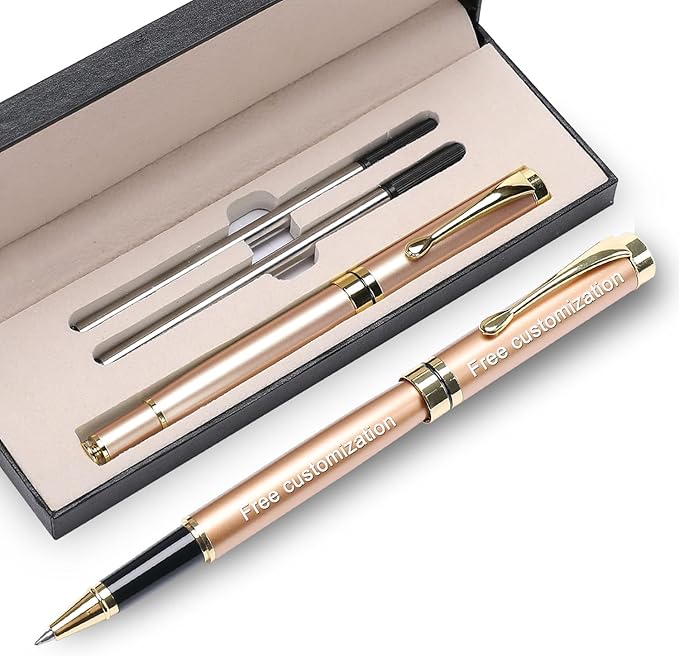 YIVONKA Personalized custom pen Luxury pens Free Engraving roller Ballpen,Ballpoint pen,office ballpoint pen, Black Ink,Gifts for Men,Women, Classy Gift Box (Rose Gold)