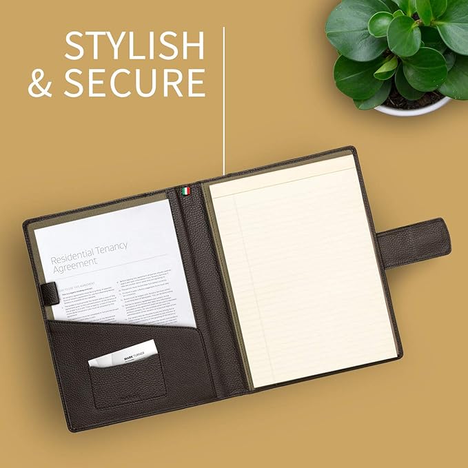 Maruse Italian Leather Executive Padfolio, Folder Organizer with Magnetic Closure and Writing Pad, Handmade in Italy, Dark Brown