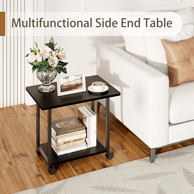 MARTY 22"x15.75" Large Under Desk Printer Stand with Storage Shelf 2-Tier Rolling Printer Cart with Wheels Printer Table for Home Office Heavy Duty Storage Rack for Scanner Fax Machine, Black