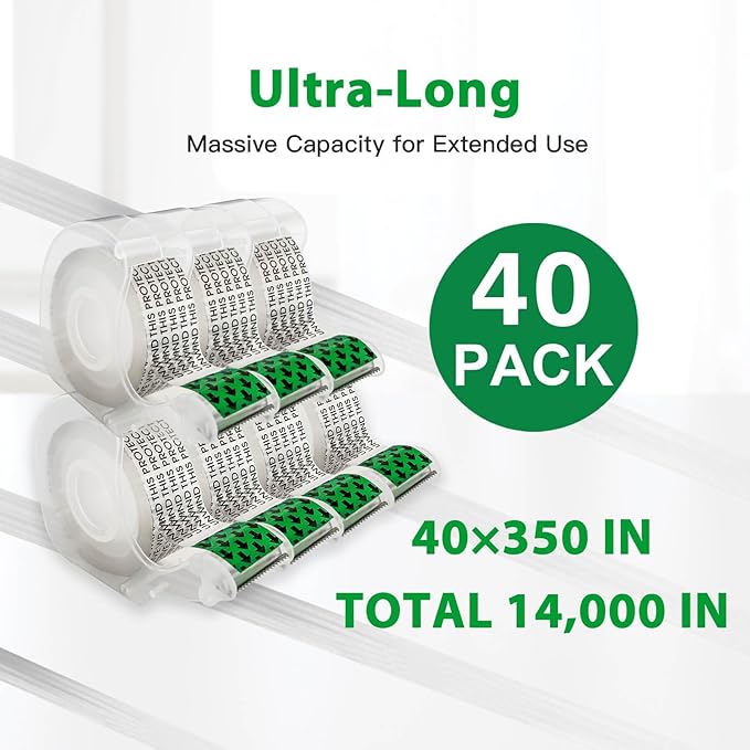 LOCKLOCK Double Sided Tape Light Duty, 40 Pack, 1/2 x 350 inches, Narrow Double StickTape with Dispenser for Crafts, Gift Wrapping, Clear Tape Double Sided for Office School Supplies.