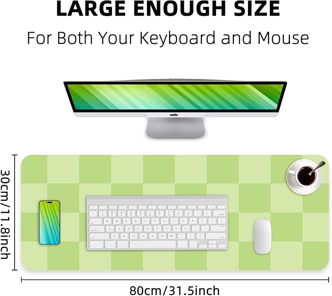 Non-Slip Desk Pad, Mouse Pad, Waterproof PU Leather Desk Protector, Large Desk Blotter, Easy Clean Laptop Desk Writing Mat for Work/Home/Decor(Green 31.5" x 12")