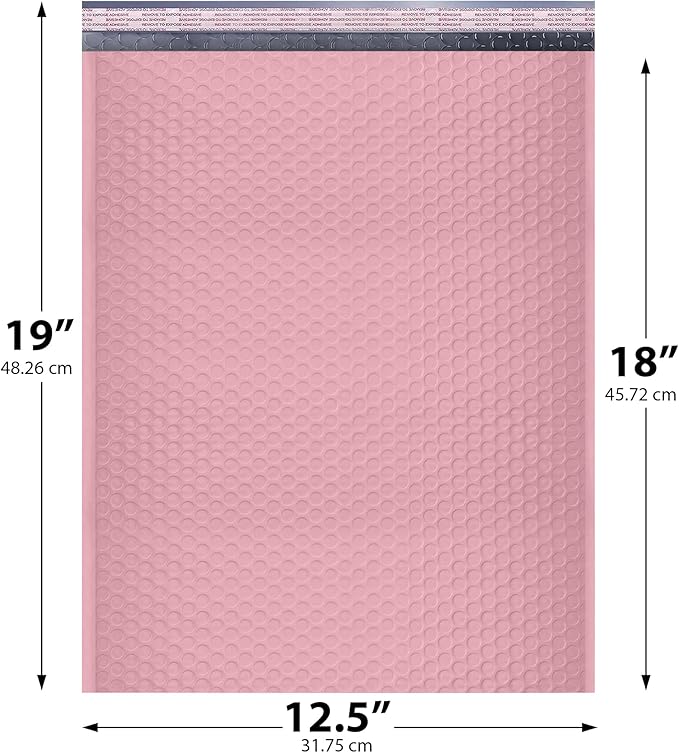 Light Pink 12.5x19.5 Inch Large Poly Bubble Mailers #6 | Padded Envelopes with Self Seal | Air Lined Cushioned Bubble Mailer | Usable Size 12.5x15 | 100 Pack Bulk | Lightweight shipping Bags
