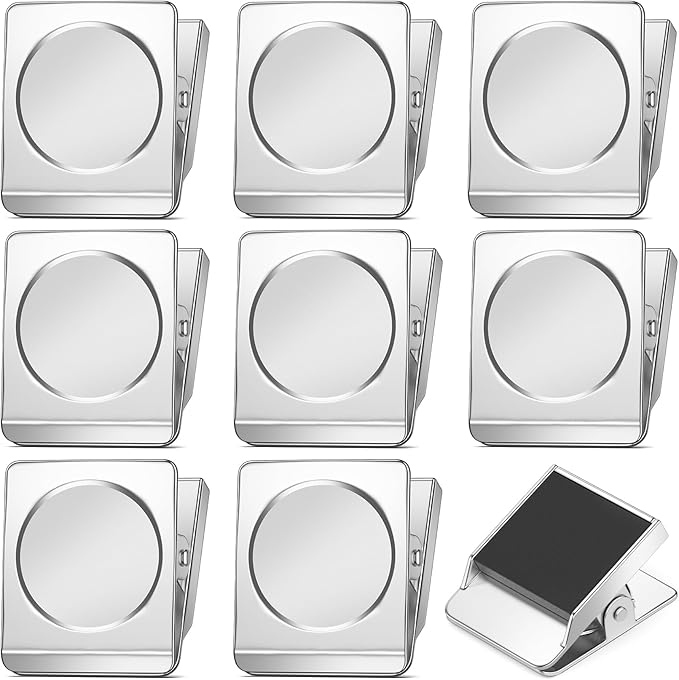 FINDMAG 8 Pack Clip Magnets Extra Large Magnetic Clips, Fridge Magnet Clips, Clip Magnets Great for Home, Office, Whiteboard, Kitchen, Classroom - 2.2 Inch (Silver)