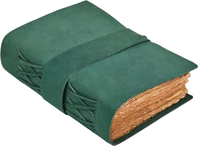 LEATHER VILLAGE Leather Bound Vintage Journal for Women & Men - Book of Shadows - Lock Closure - 200 Pages of Antique Deckle Edges Handmade Paper - Turquoise Color - 7 X 5 inches