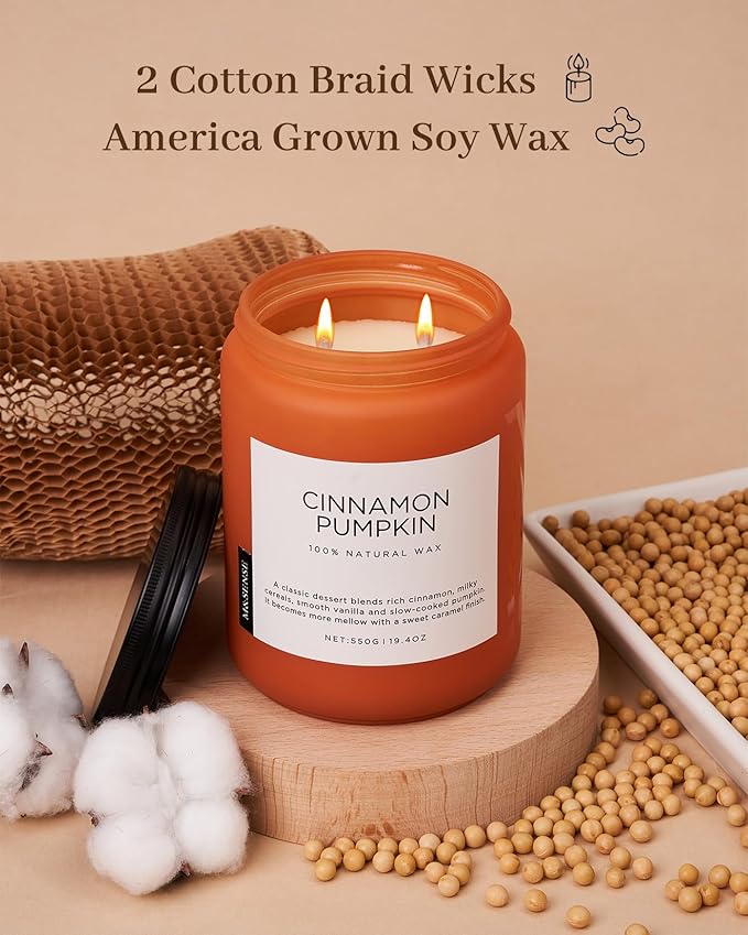M&SENSE Cinnamon Pumpkin Fall Scented Candles, 19.4oz Soy Natural Candles 110 Hours Long Lasting Slow Burning Autumn Candle Gifts for Thanksgiving