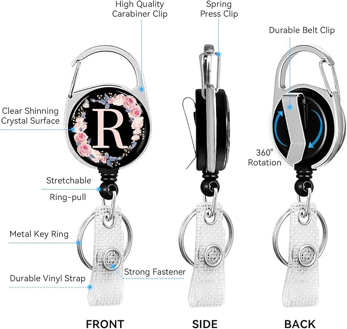 A-Z Badge Holder with Retractable Reel and Breakaway Lanyard Badge Clips Retractable Heavy Duty Badge Reel，Keychain，ID Holder with Breakaway Lanyard for School Nurse Office Teen R