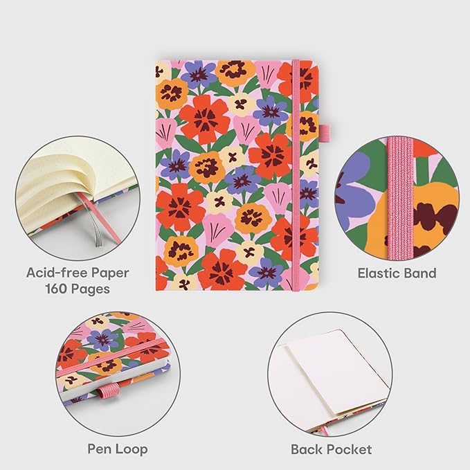 &And Per Se Dotted Journal Notebook for Women&Men with Pattern, A5 Hardcover, 160 Pages 100GSM Thick Dotted Paper, 3 Sheets of Stickers Included(Elegant Florals)