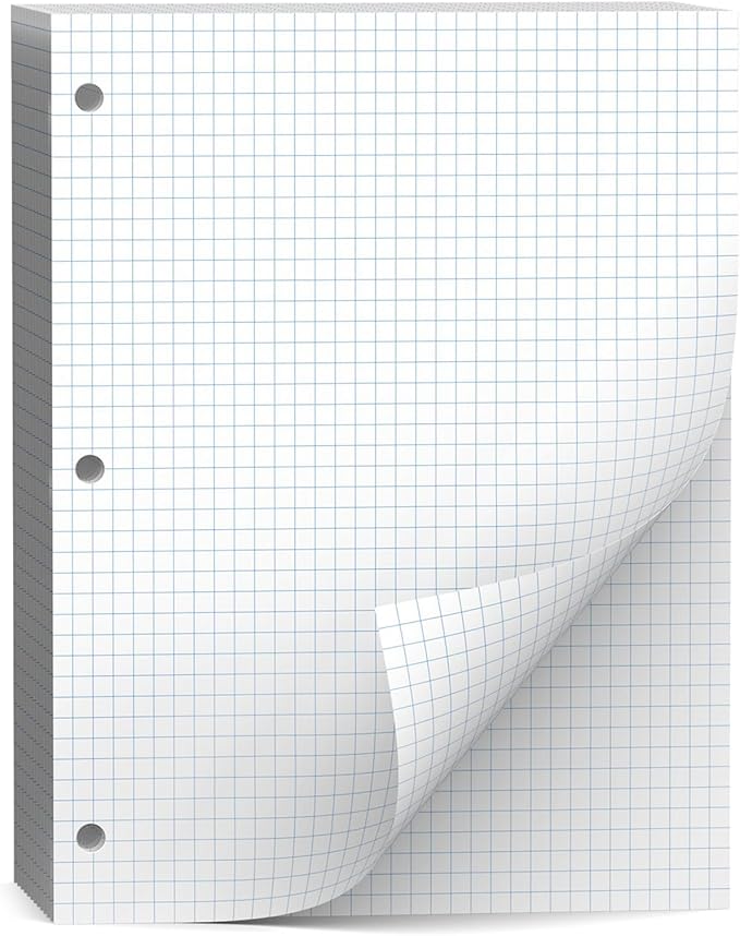 Loose Leaf Graph paper 8 x 10.5, Graph Ruled Paper, 3 Hole Punched Paper, 4 x 4 Quad Ruled Graph Paper, 10-1/2" x 8" Filler Paper Notebook Paper, 120 Sheets Graphing Paper for Business Home School