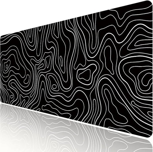 Large Gaming Mouse Pad Extended XXL(900 * 400 * 3MM) Mouse Mat Long Desk Pad with Stitched Edges for Keyboard Home Office Gaming Work Big Desk Pad,Black Topographic