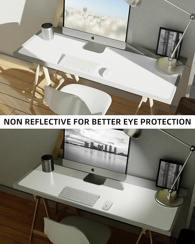 Leather Desk Pad Protector,Mouse Pad,Office Desk Mat, Non-Slip PU Leather Desk Blotter,Large Desk mat,Waterproof Keyboard mat for Office/Home/Decor (White,48" x 17")