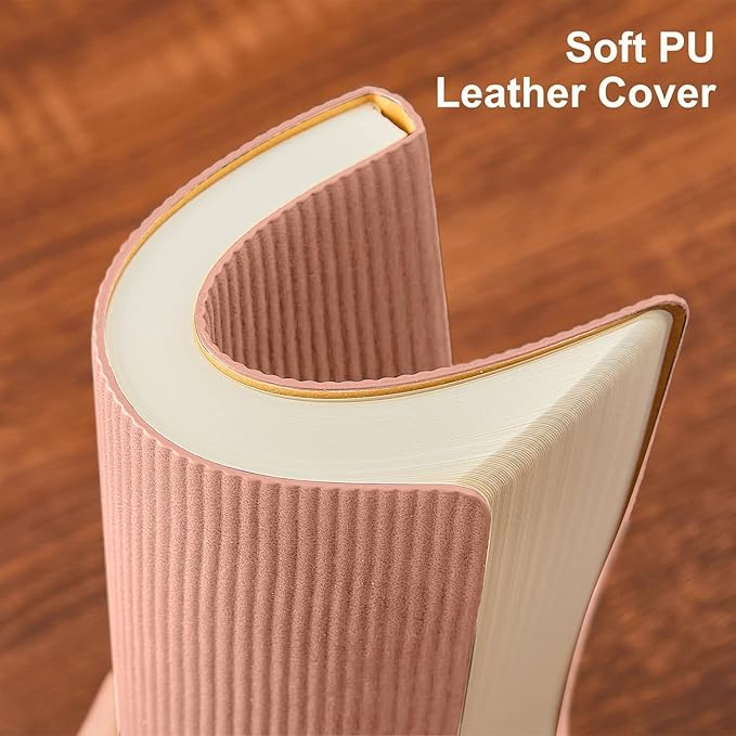 Lined Journal Notebook for Work College Ruled Note Book 7.2"x9.6"B5 PU Leather Daily Journaling 160 Pages for Women Men Writing Home School Supplies Business (Pink)
