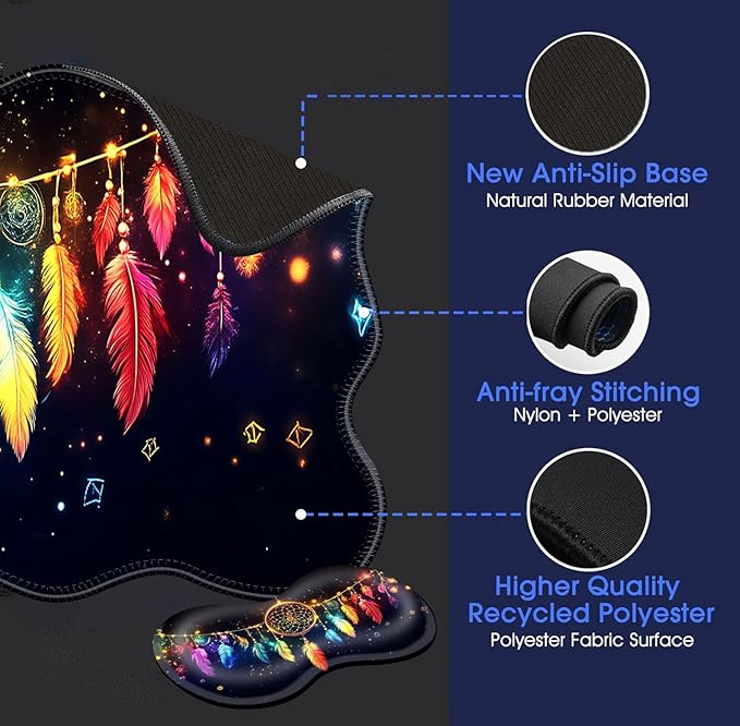 Large Mouse Pad and Keyboard Wrist Rest, Desk Pad for Keyboard and Mouse, 4-in-1 Large Gaming Mouse Pad with Wrist Support, Desk Mat for Home Office Study Game-Colorful Dreamcatcher