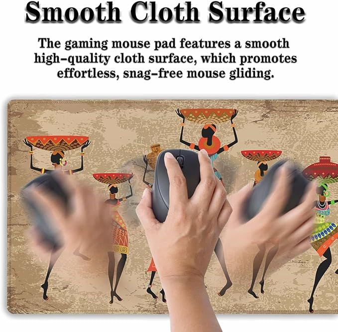 Large Mousepad African Woman Office Decor Gaming Mousepads Computer Desk Mat Mat Mouse Pad Waterproof Non-Slip Rubber Base 35.4 X 15.7 for Game Office, Grunge African Dancer