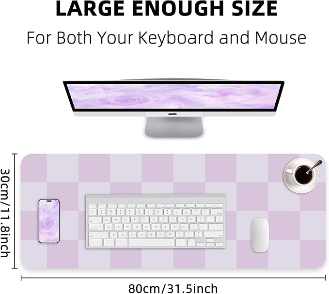 Non-Slip Desk Pad, Mouse Pad, Waterproof PU Leather Desk Protector, Large Desk Blotter, Easy Clean Laptop Desk Writing Mat for Work/Home/Decor(Purple 31.5" x 12")