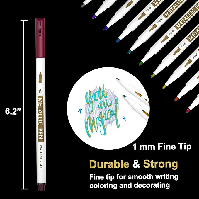 Lelix 24 Colors Metallic Marker Pens, Fine Tip Paint Pens for DIY Photo Album, Black Paper, Card Making, Rock Art Painting, Scrapbooking, Glass, Metal, Wood