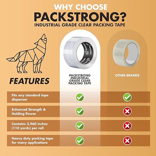 Packstrong Industrial Grade Clear Packing Tape 24 Rolls - 110 Yards per Roll - 3" Wide x 2.0 mil Thick, Acrylic Adhesive Heavy Duty Tape for Box Office Moving Packaging Shipping