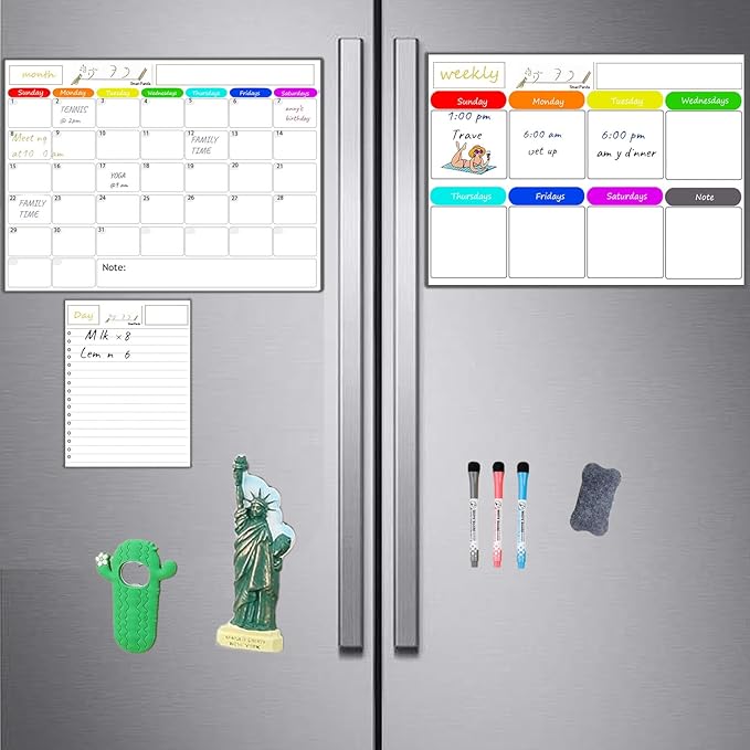 Magnetic Dry Erase Calendar for Refrigerator，Fridge Calendar Magnet Combo - Ideal for Dry Erase, Magnetic Calendar, and Home Decor, White