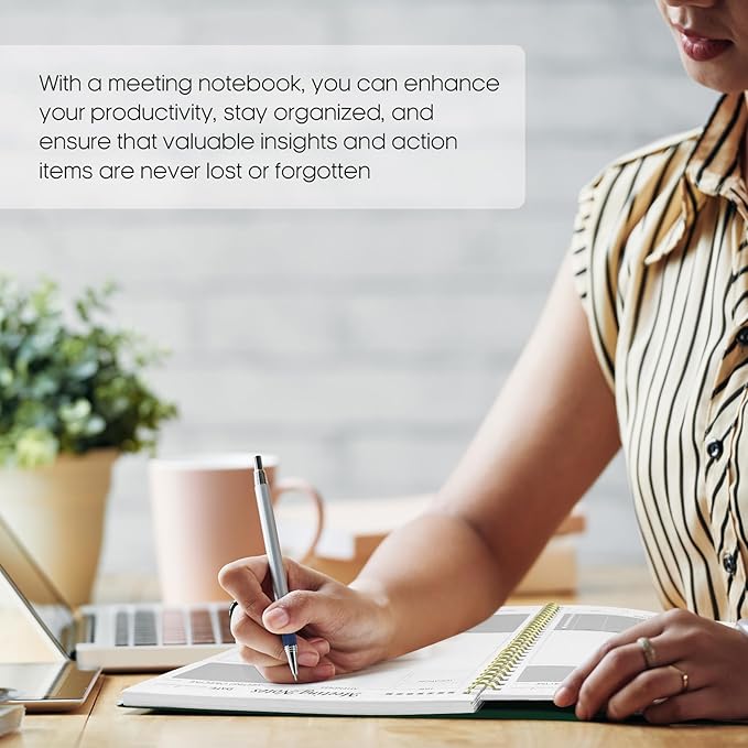 Meeting Notebook for Work Organization - Work Planner Notebook with Action Items, Agenda Planner for Note Taking, 160 Pages (6.9" X 9.9") Project Organizer for Men & Women - Dark Green
