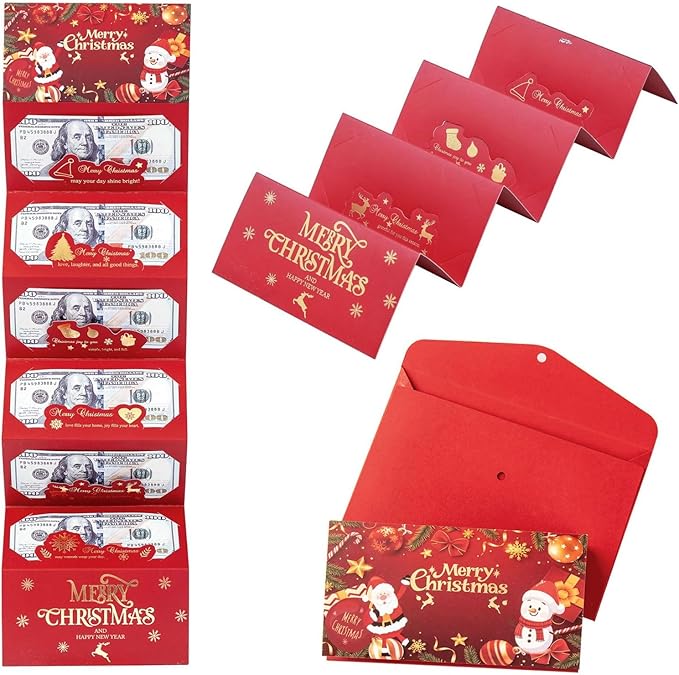 Christmas Cash Gift Envelopes 5 Slots, Christmas Cash Gift Envelopes，christmas Card Book with Tassel & Santa Card Supplies,2025 New Creative Cashs Surprise Envelope for Checks or Cards(StyleA,1pc)