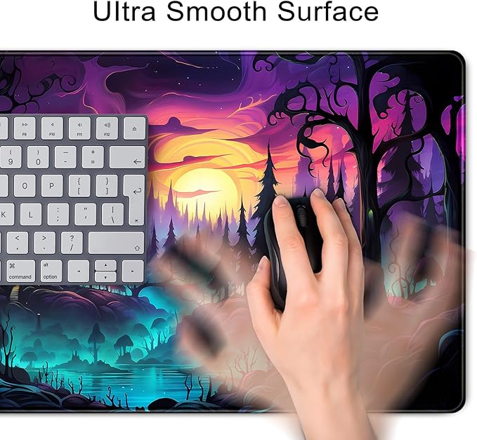 Mystic Forest Desk Mat Purple Cute Large Mouse Pad Extended Gaming Mousepad XL Big Aesthetic Desk Pad Cool Anime Keyboard Mat Laptop Desktop Mouse Mat 31.5''X11.8''