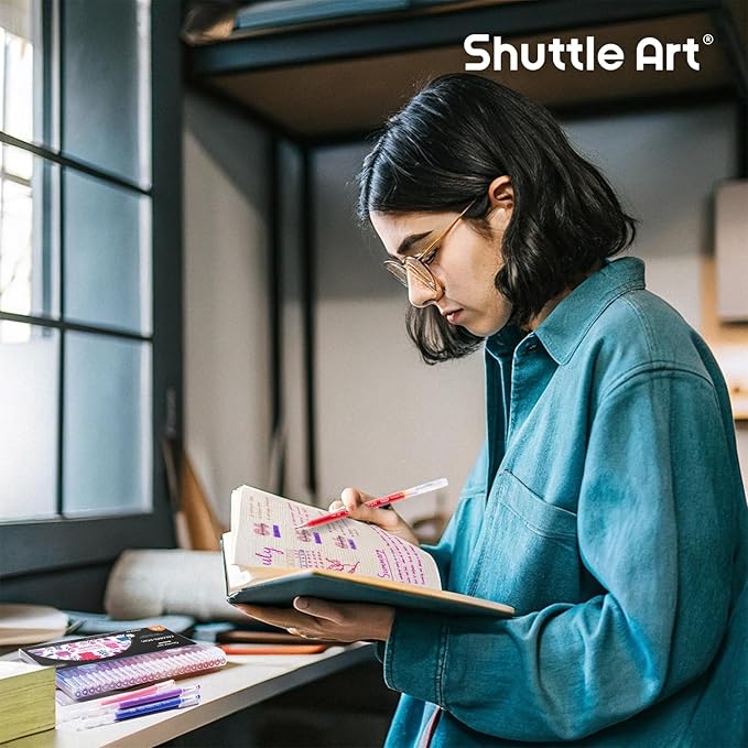 Shuttle Art Colored Pens, 24 Pink & Purple Tone Colors Cute Journal Pens 0.6mm Fine Point Colored Gel Pens for Black Paper Adult Coloring Writing Drawing Journaling Note Taking School Office Home