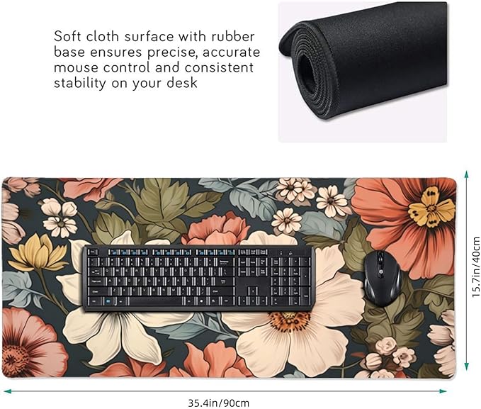 35.4 x 15.7 in, Waterproof XXL Large Mouse Pad for Desk, Extended Keyboard Mouse Mat for Computer Office, Big Laptop Mouse pad, Gaming Pc-Vintage Summer Florals