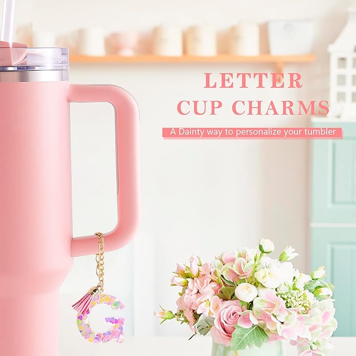 Letter Charm Accessories for Stanley Cup 1 PCS Cute Initial Keychain Handle Charm for Stanley Tumbler for Women
