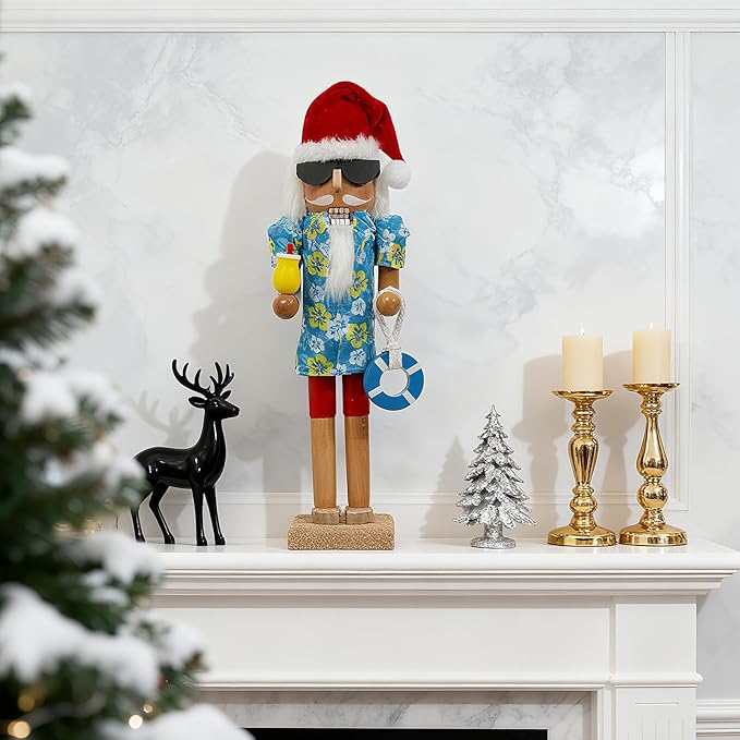 Nutcracker Christmas Decor, 14" Wooden Nutcracker Soldier Christmas Decoration Home Mantle Table Fireplace Christmas Ornaments for Festival Party(14" Hawaiian Beach Nutcracker)