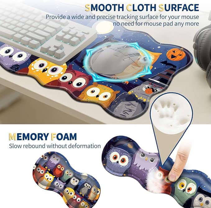 4-Piece XXL Gaming Mouse Pad Set (31.5"x11.8") with Keyboard Wrist Rest,Mouse Wrist Support & Coaster,Ergonomic Non-Slip Desk Mat for Office & Home,Colorful Night Owls