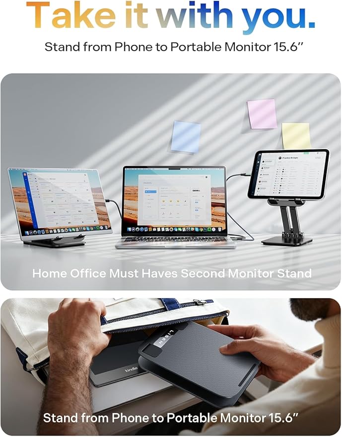 LISEN iPad Stand Tablet Holder - Foldable iPad a16 Accessories Kindle Bed Home Gadgets Men Gifts Office Desk Accessories for Women, Portable Monitor Stand for Tablet Galaxy Tab Fire HD 4-15.9" Black