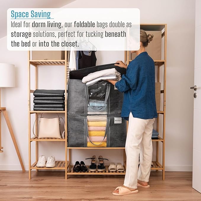 VENO 8 Pack Moving Bags, Moving Supplies, Moving Boxes, College Packing Storage Boxes with Lids Alternative, Heavy Duty Totes, Extra Large, Sturdy Handles, Zipper (Dark Gray with Window, 8 Pack)