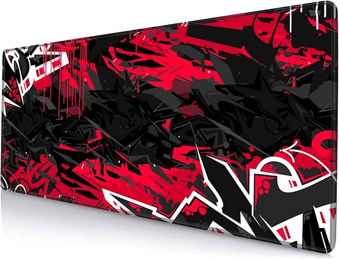 Mouse Pad Gaming, Large XXL Mouse Pads, Non-Slip Rubber Base Mousepad, Keyboard Mouse Mat Desk Pad with Stitched Edges, 31.5x11.8 inch Black Red